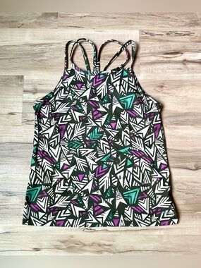 Patagonia Geometric Print Strappy Tank Top - Black, White, Teal & Purple size L